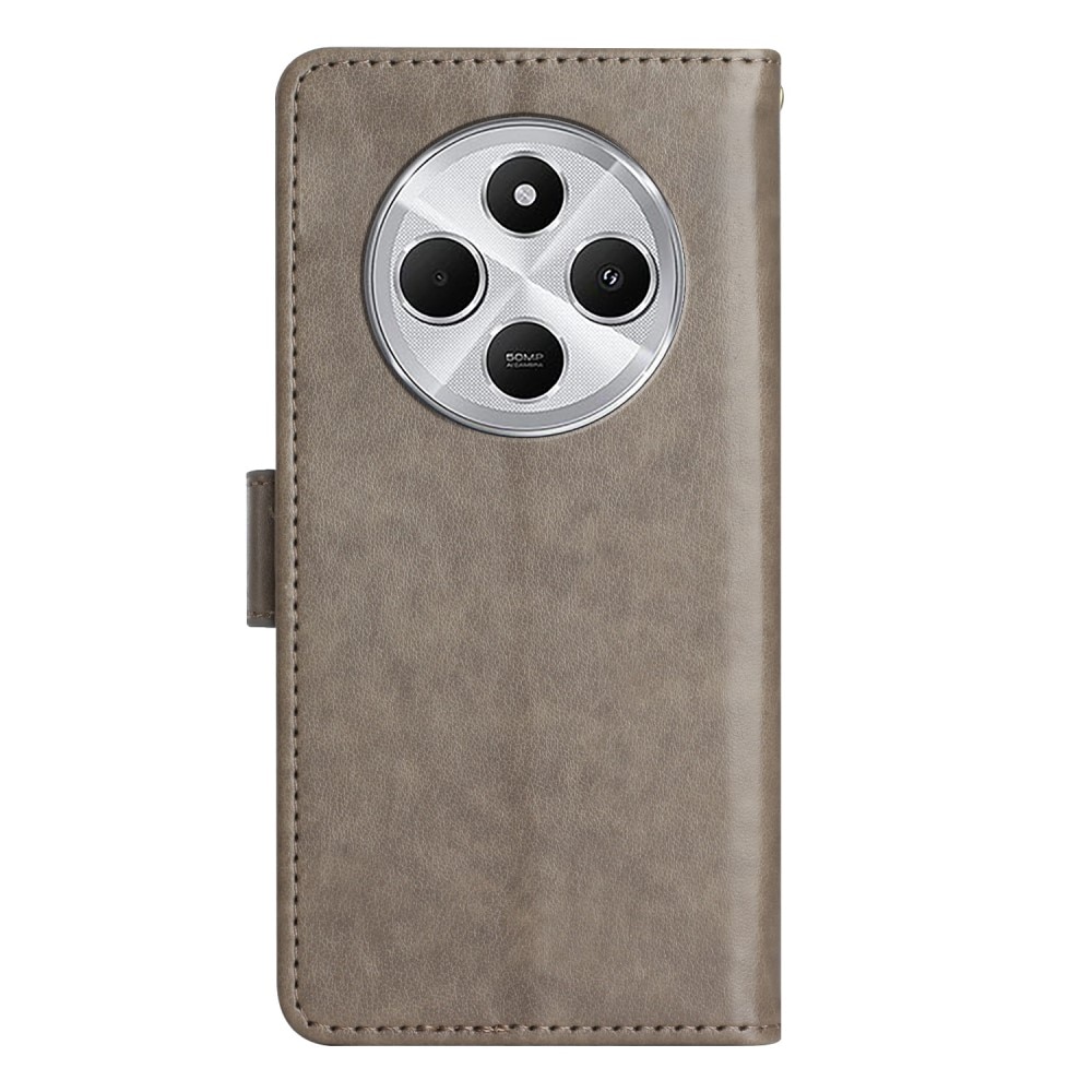 Étui en cuir à papillons pour Xiaomi Redmi 14C, Gris