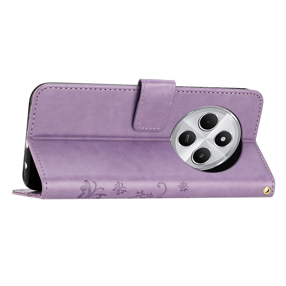 Étui en cuir à papillons pour Xiaomi Redmi 14C, Violet