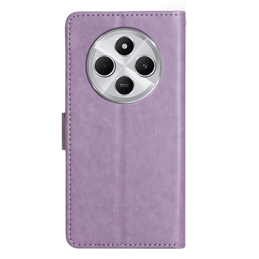 Étui en cuir à papillons pour Xiaomi Redmi 14C, Violet