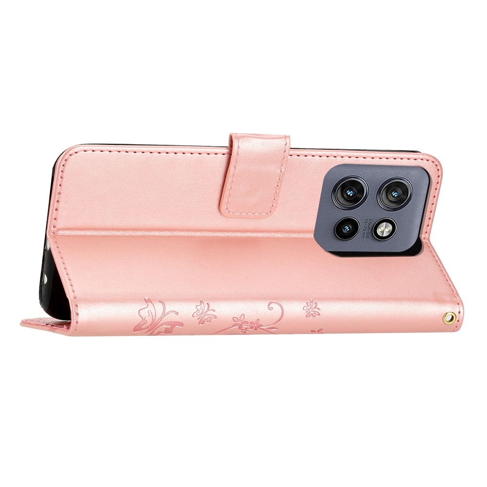 Étui en cuir à papillons pour Motorola ThinkPhone 25, Or rose