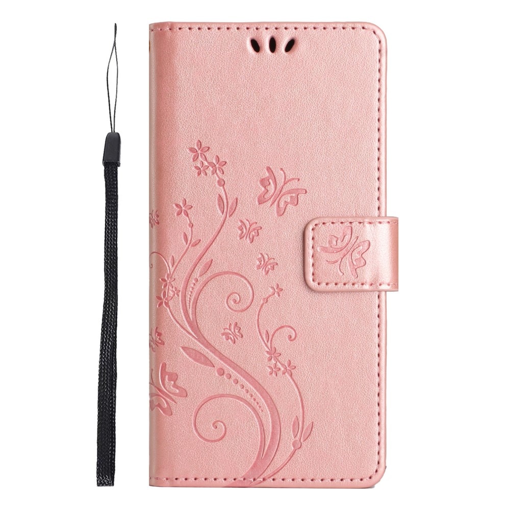 Étui en cuir à papillons pour Motorola ThinkPhone 25, Or rose