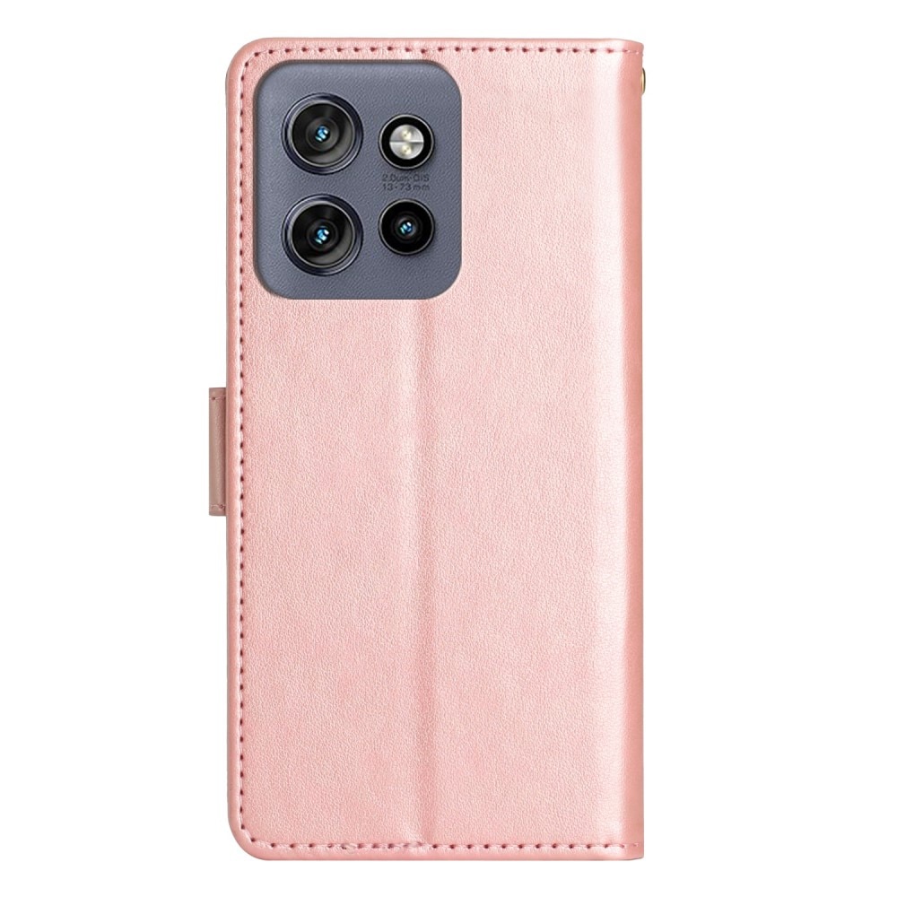 Étui en cuir à papillons pour Motorola ThinkPhone 25, Or rose
