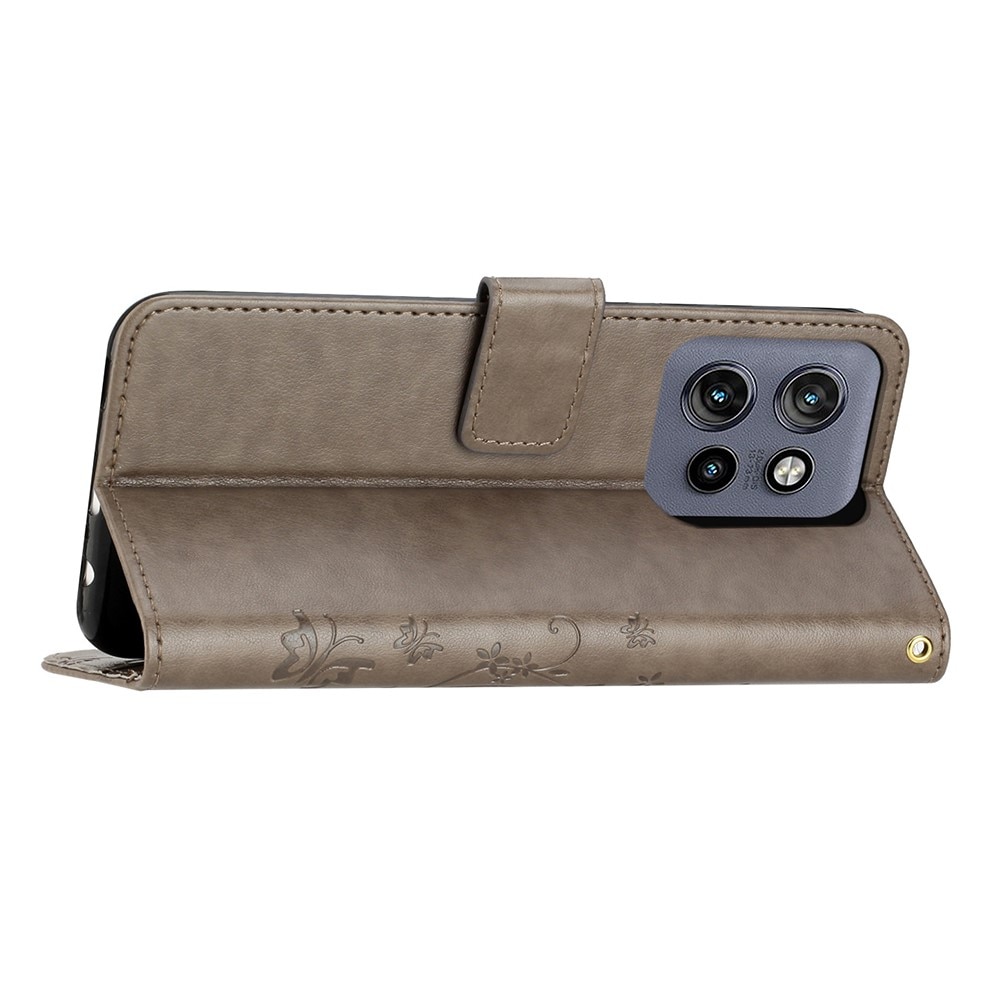 Étui en cuir à papillons pour Motorola ThinkPhone 25, Gris