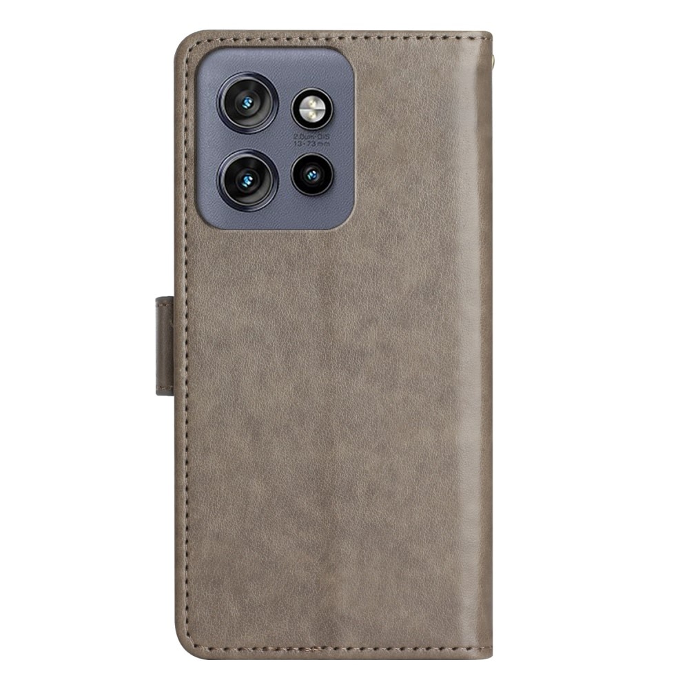 Étui en cuir à papillons pour Motorola ThinkPhone 25, Gris