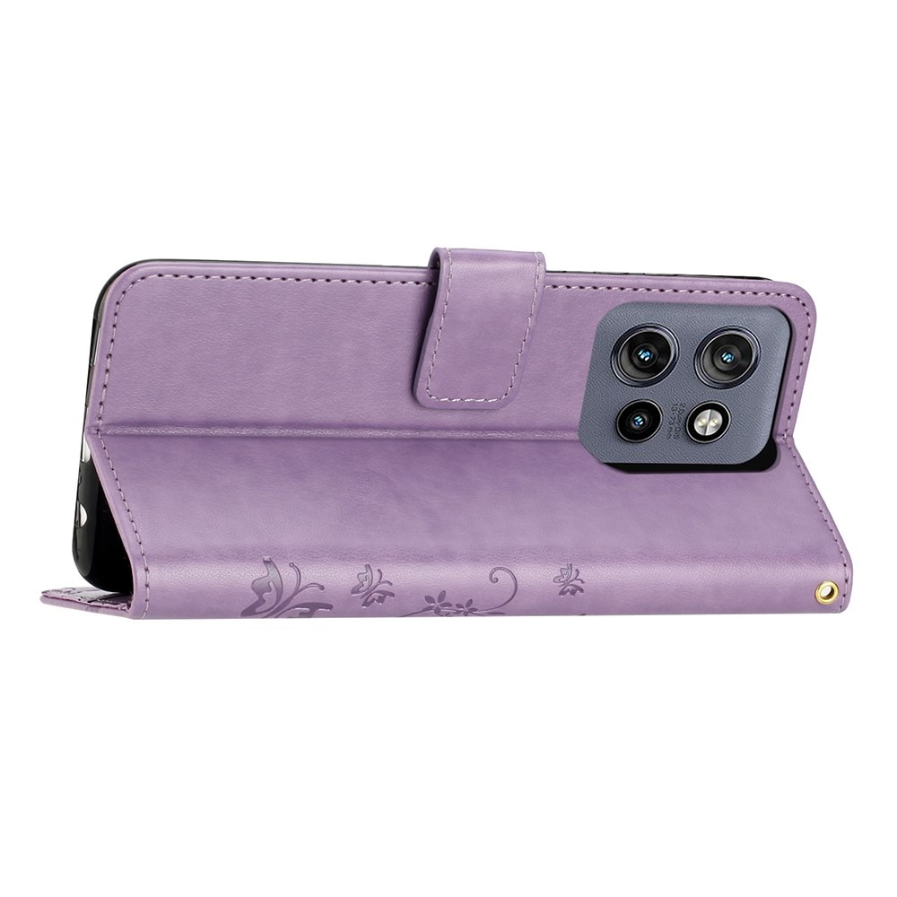 Étui en cuir à papillons pour Motorola Edge 50 Neo, Violet
