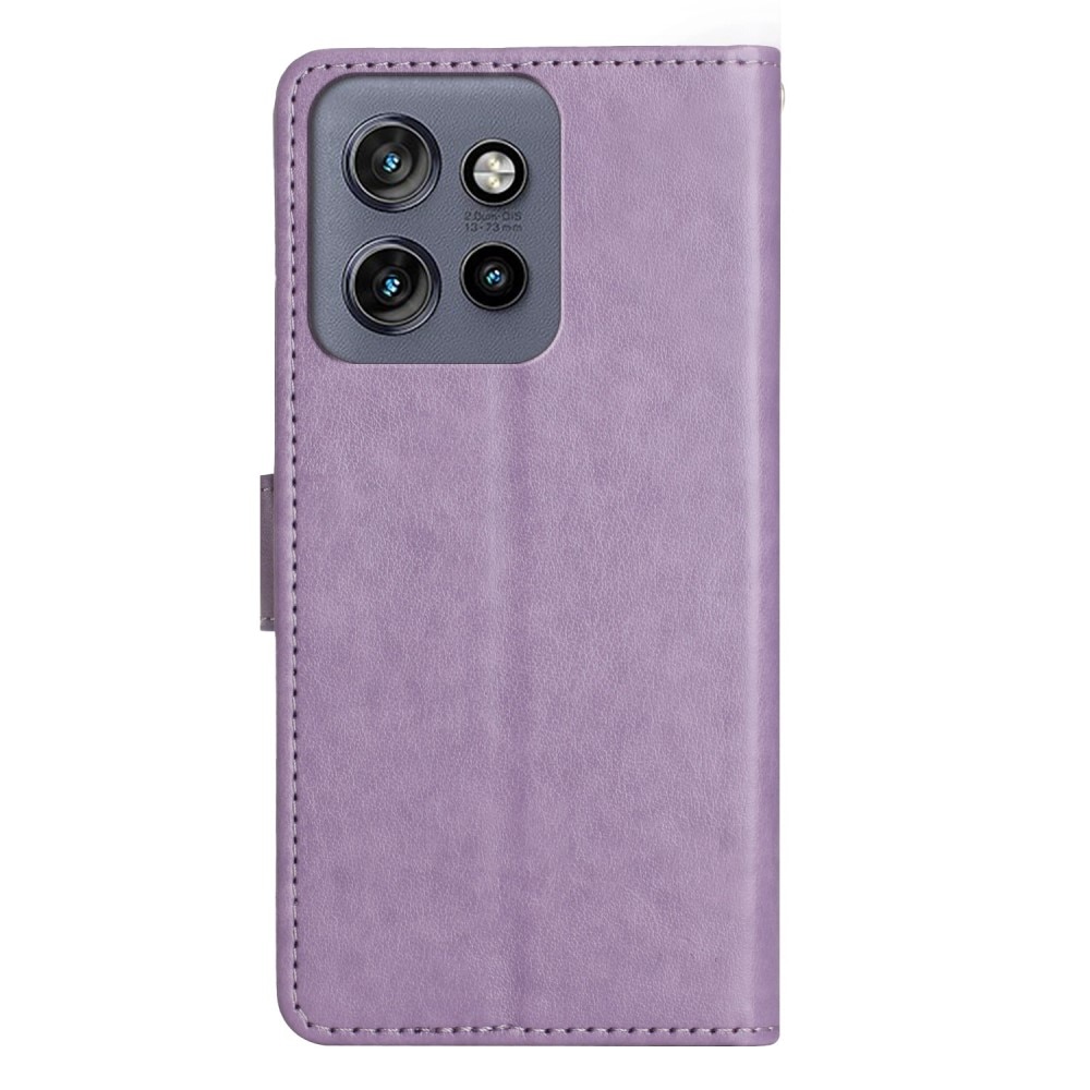 Étui en cuir à papillons pour Motorola Edge 50 Neo, Violet