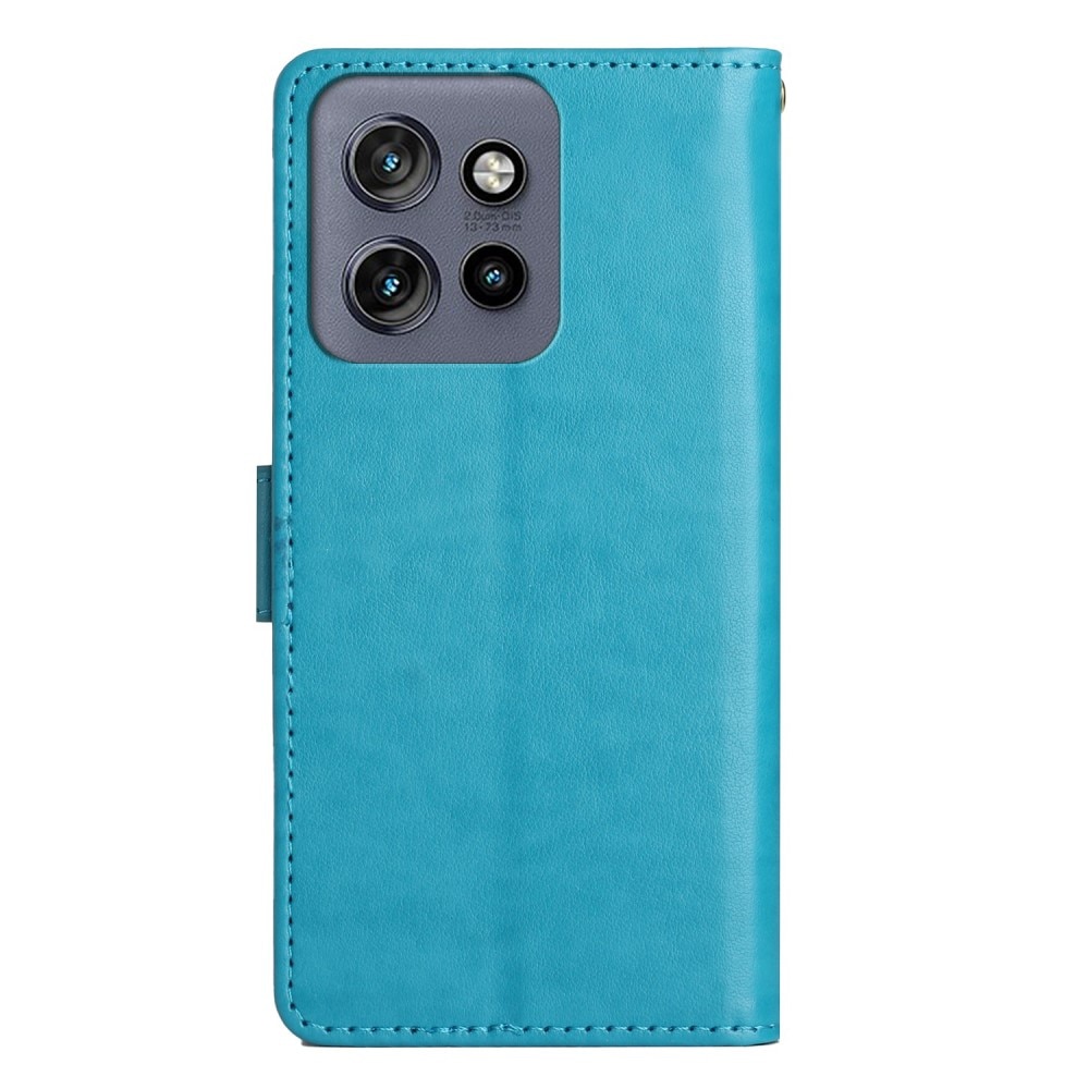 Étui en cuir à papillons pour Motorola ThinkPhone 25, Bleu