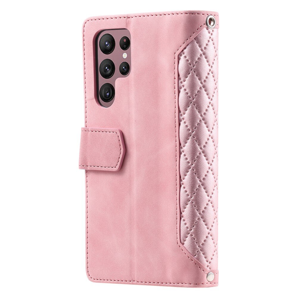 Étui portefeuille matelassée pour Samsung Galaxy S25 Ultra, Rose