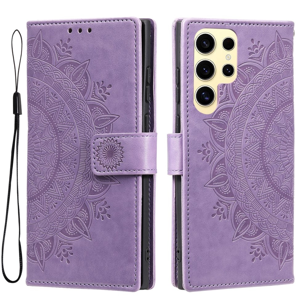 Étui en cuir Mandala Samsung Galaxy S25 Ultra, violet
