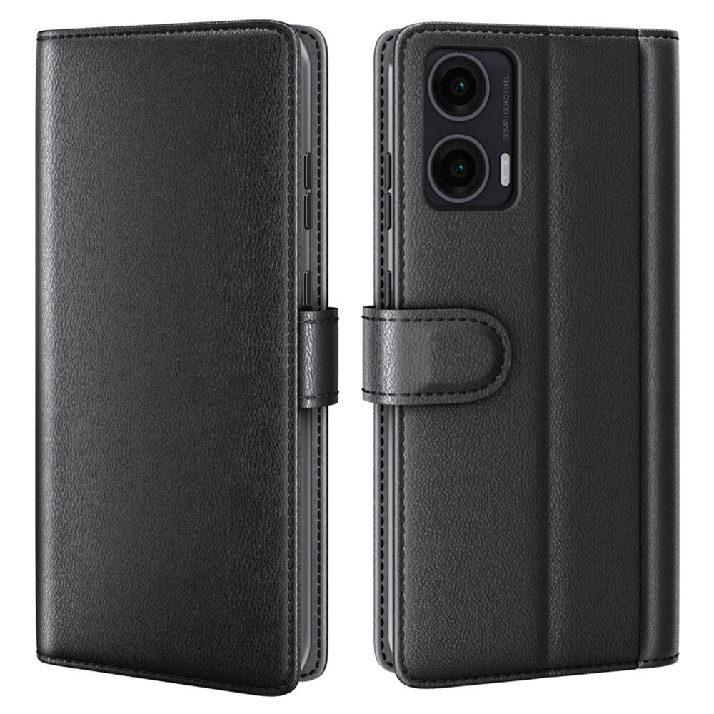 Étui en cuir veritable Motorola Moto G35, Noir