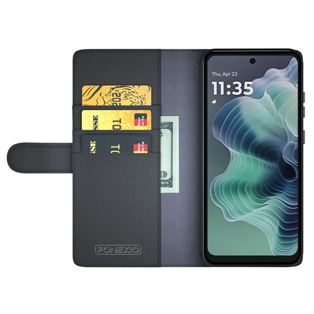 Étui en cuir veritable Motorola Moto G35, Noir