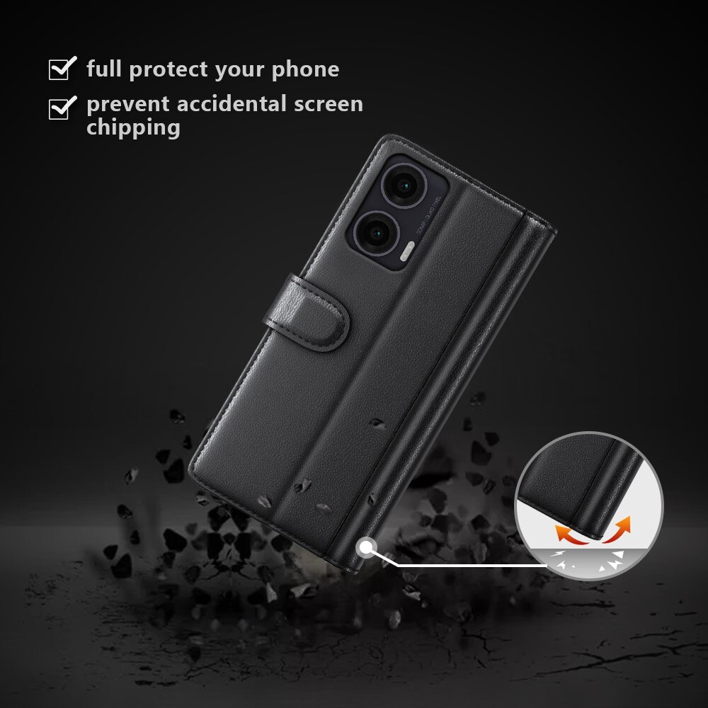 Étui en cuir veritable Motorola Moto G35, Noir