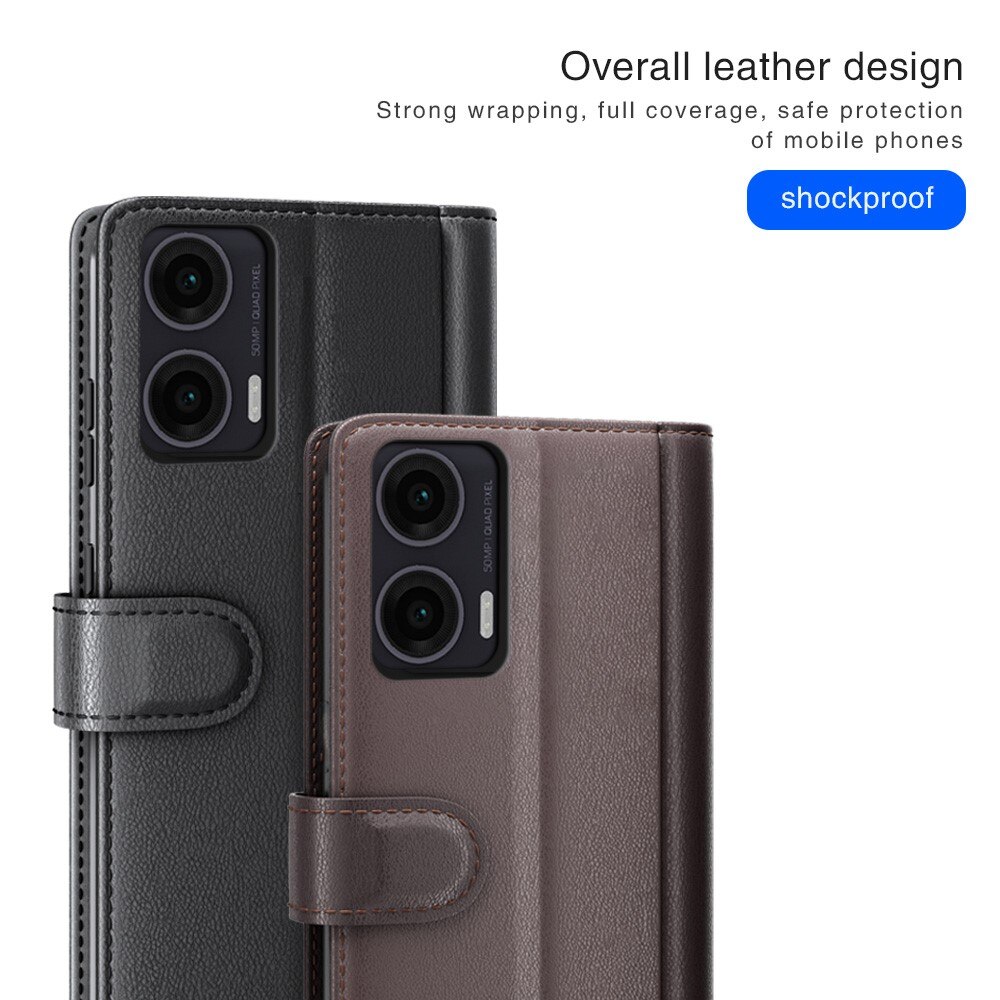 Étui en cuir veritable Motorola Moto G35, Noir