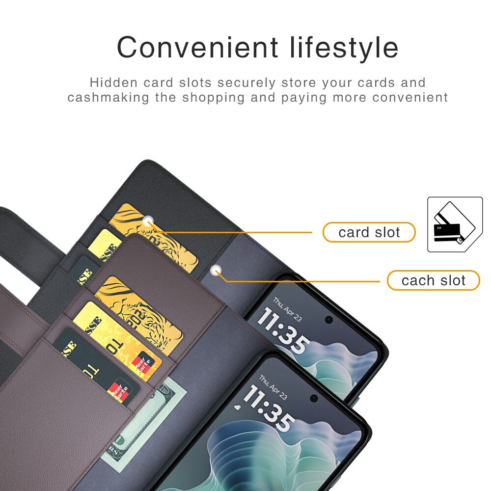 Étui en cuir veritable Motorola Moto G35, Noir