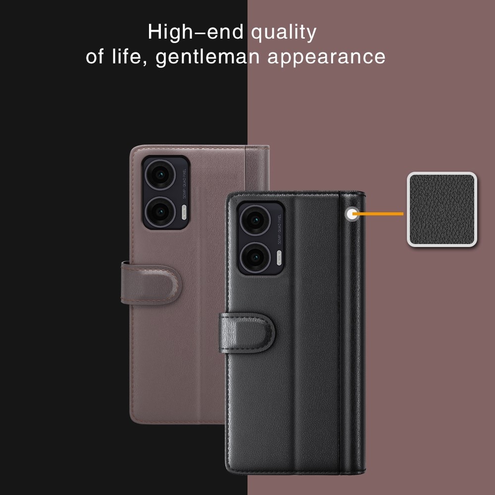 Étui en cuir veritable Motorola Moto G35, Noir
