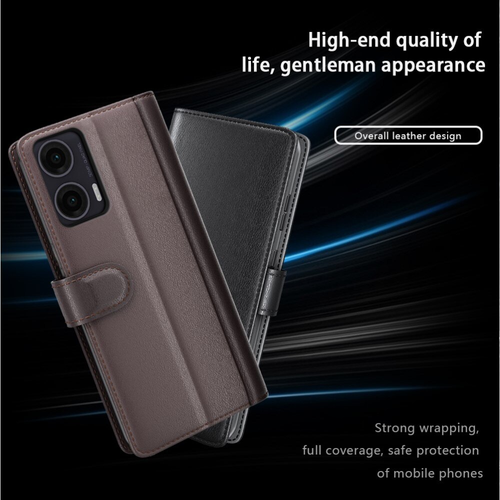 Étui en cuir veritable Motorola Moto G35, Noir