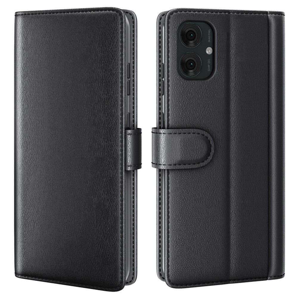 Étui en cuir veritable Motorola Moto G55, Noir