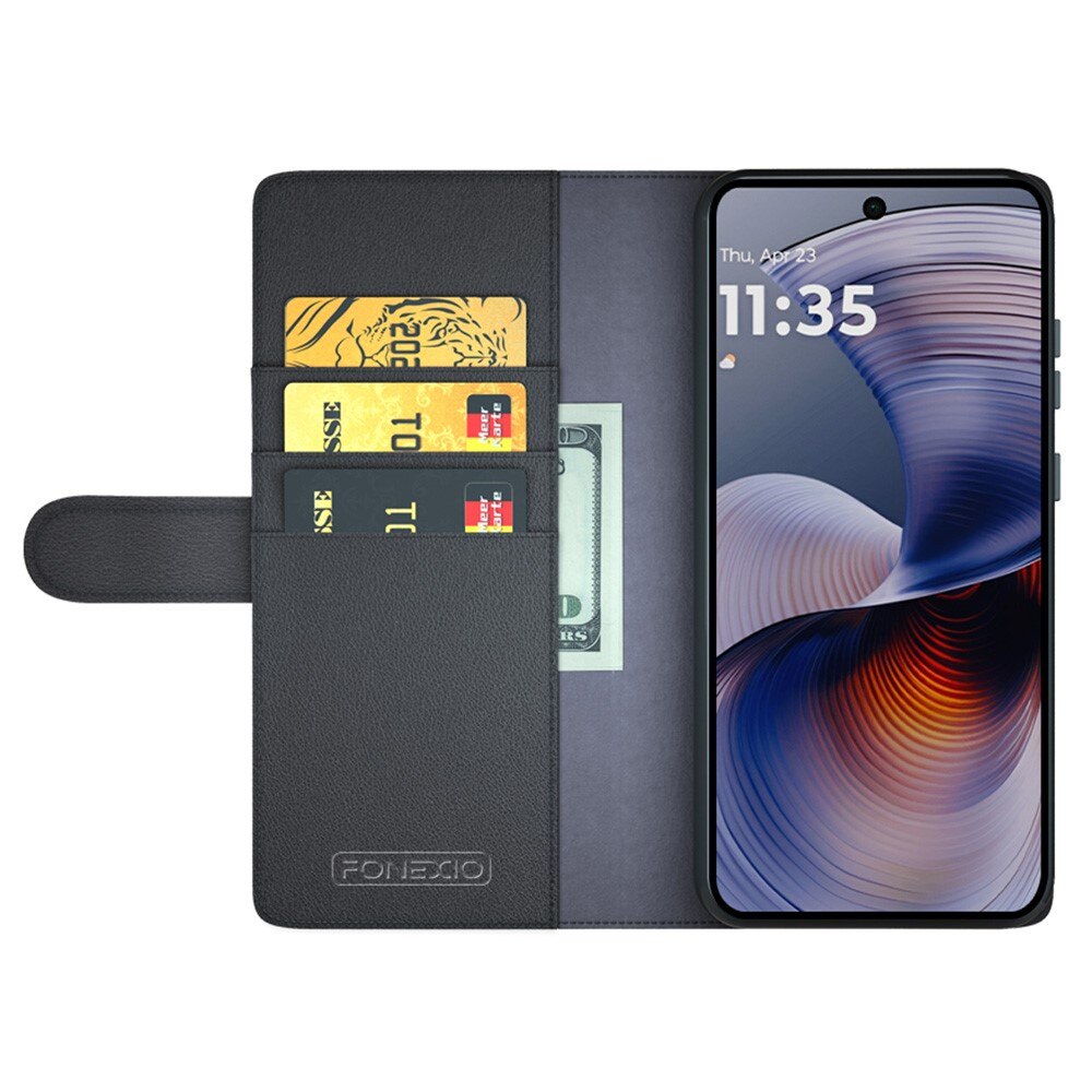 Étui en cuir veritable Motorola Moto G55, Noir