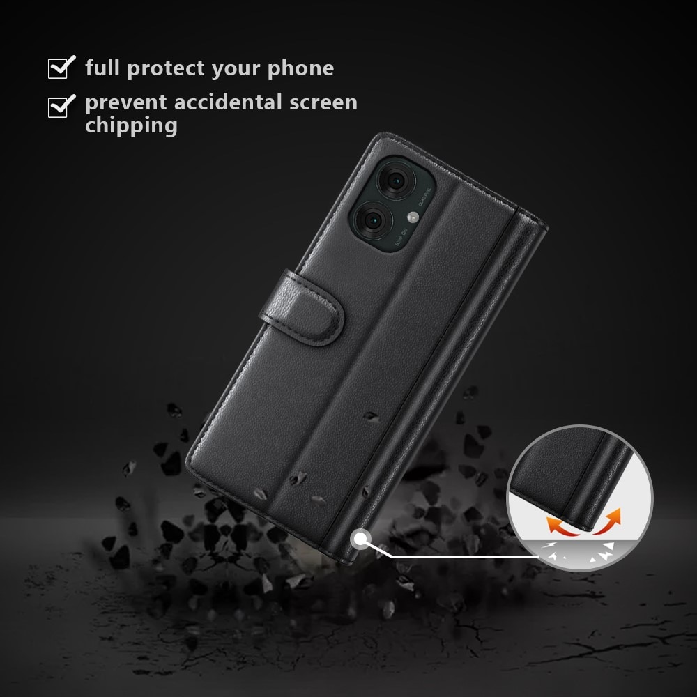 Étui en cuir veritable Motorola Moto G55, Noir