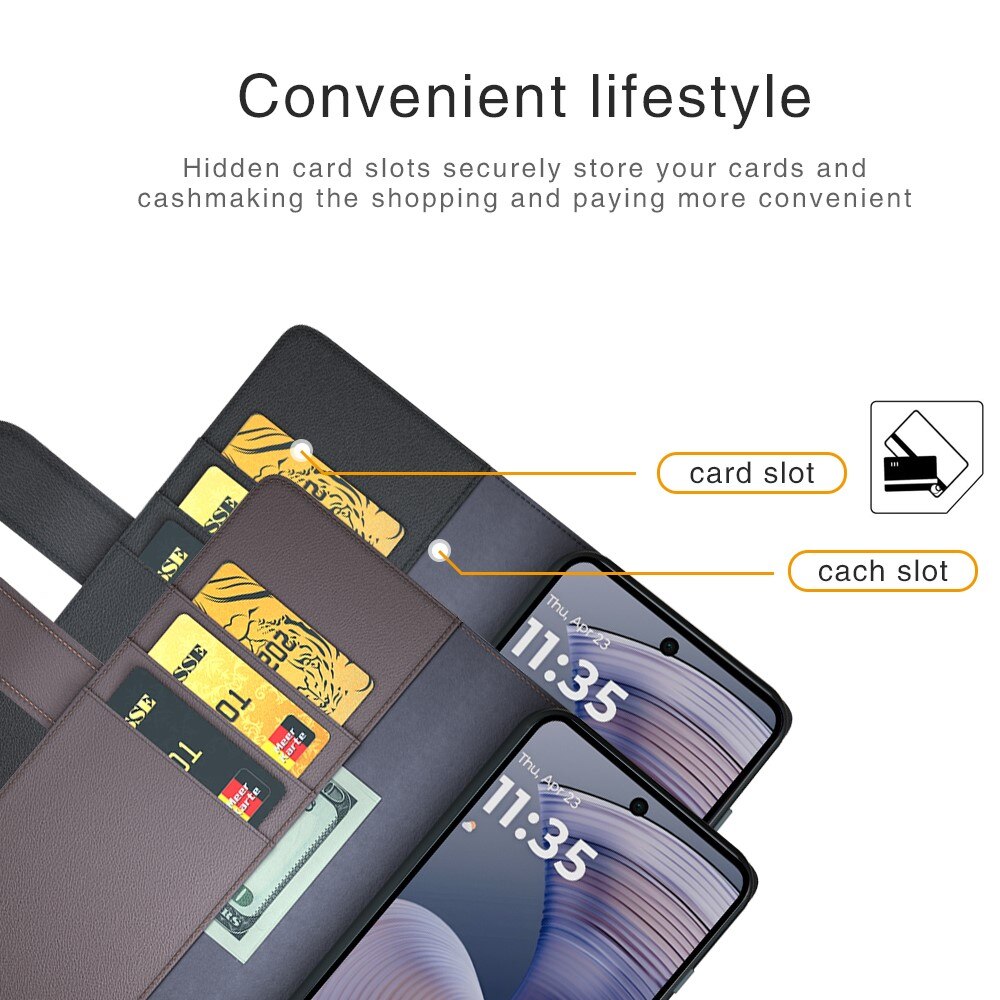 Étui en cuir veritable Motorola Moto G55, Noir