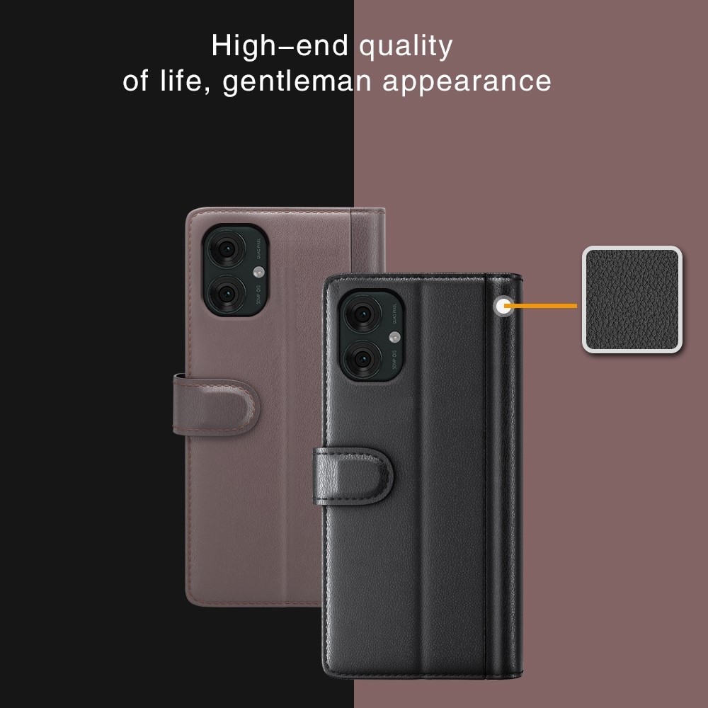 Étui en cuir veritable Motorola Moto G55, Noir