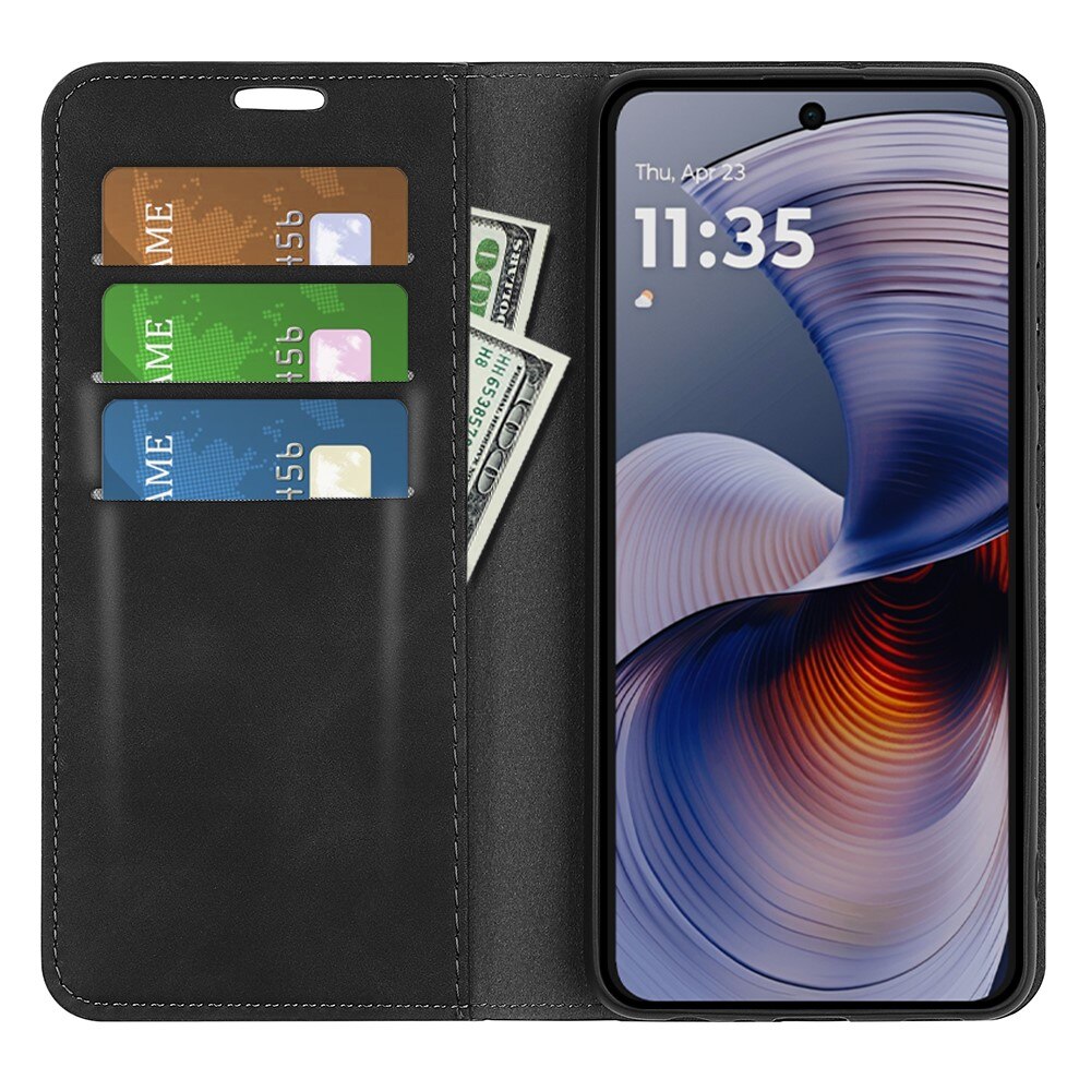 Coque portefeuille mince Motorola Moto G55, Noir