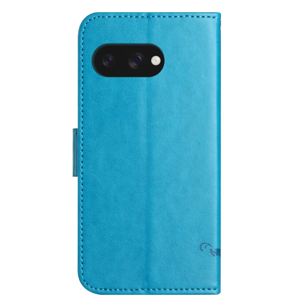 Étui en cuir à papillons pour Google Pixel 9a, Bleu