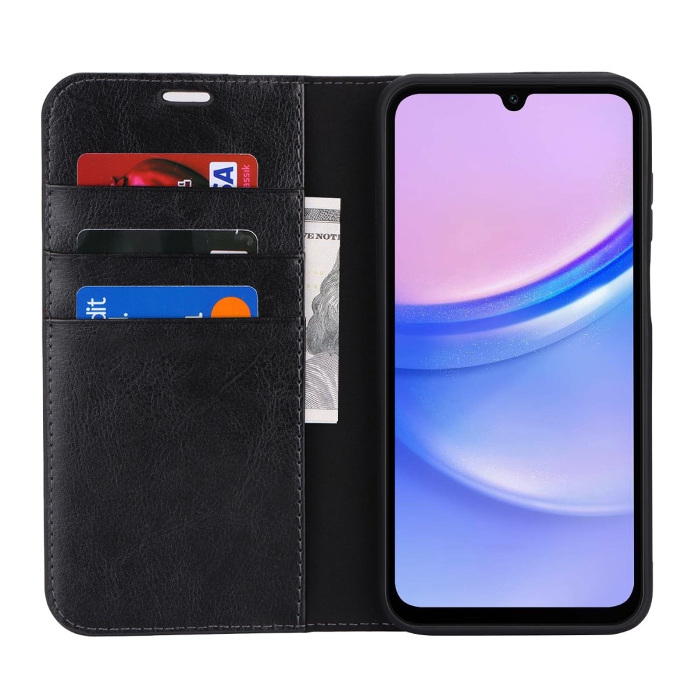 Coque portefeuille en cuir Veritable Samsung Galaxy A16, Noir