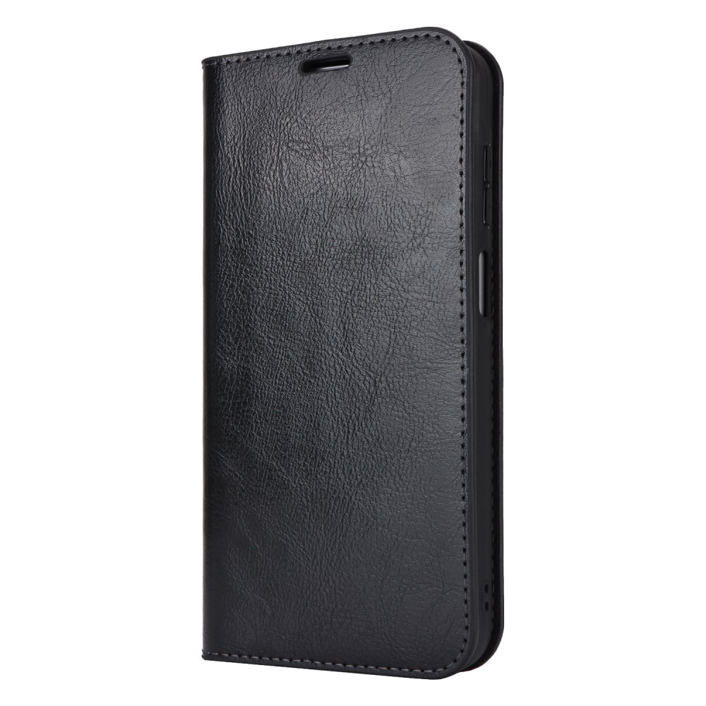 Coque portefeuille en cuir Veritable Samsung Galaxy A16, Noir
