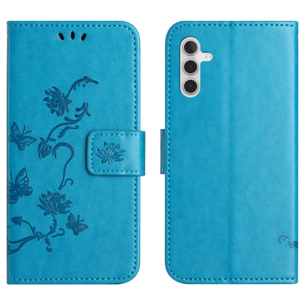 Étui en cuir à papillons pour Samsung Galaxy A36, Bleu
