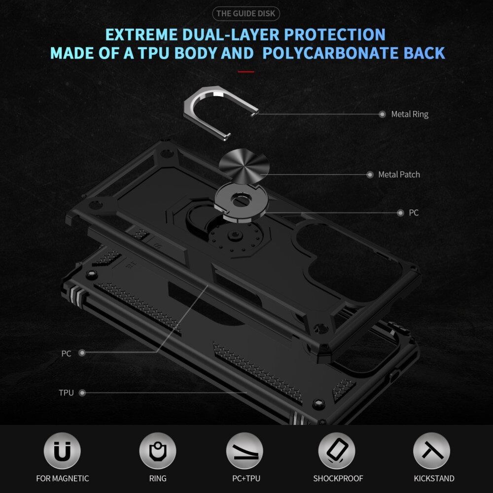 Coque hybride Tech Ring Samsung Galaxy S25 Ultra, noir