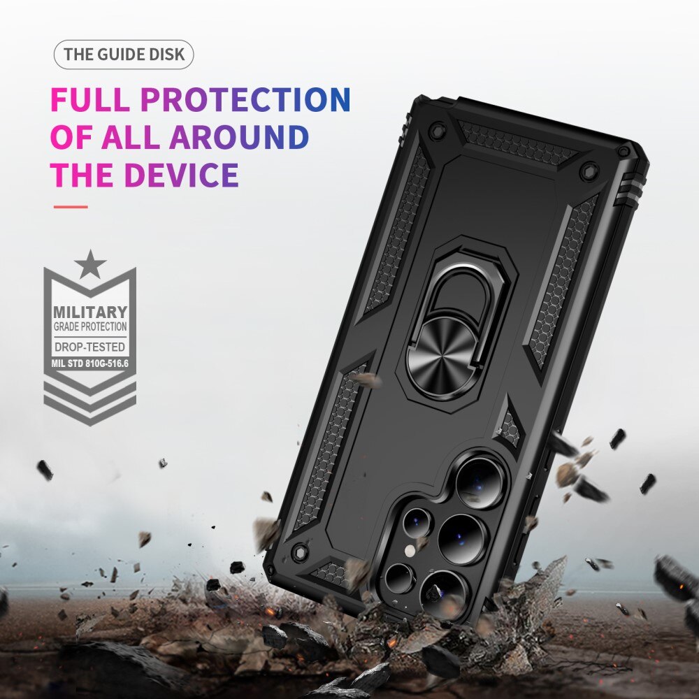 Coque hybride Tech Ring Samsung Galaxy S25 Ultra, noir