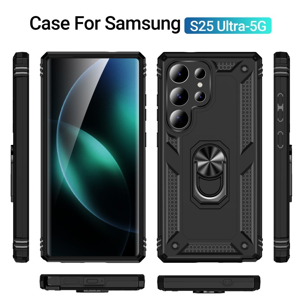 Coque hybride Tech Ring Samsung Galaxy S25 Ultra, noir