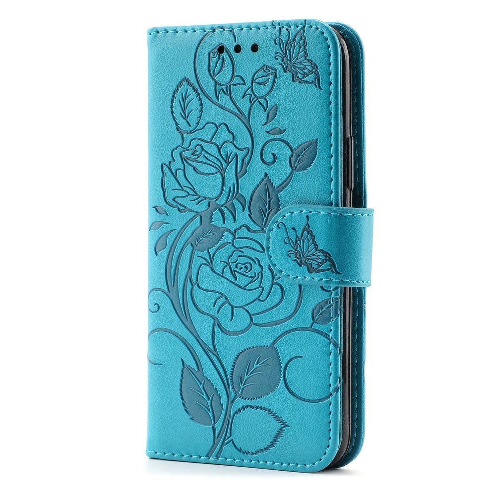 Étui en cuir avec roses iPhone 12/12 Pro Bleu