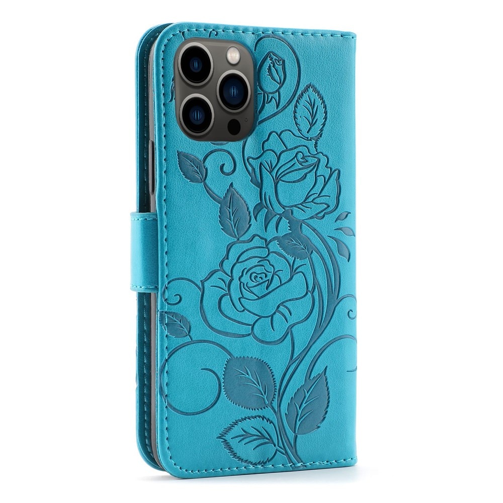 Étui en cuir avec roses iPhone 12/12 Pro Bleu