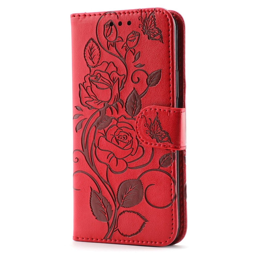 Étui en cuir avec roses iPhone 12/12 Pro Rouge