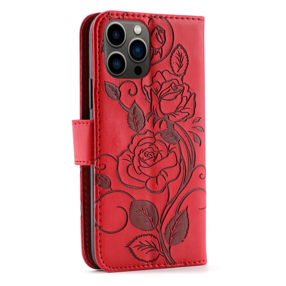 Étui en cuir avec roses iPhone 12/12 Pro Rouge