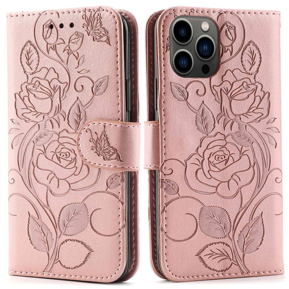 Étui en cuir avec roses iPhone 12/12 Pro rose doré