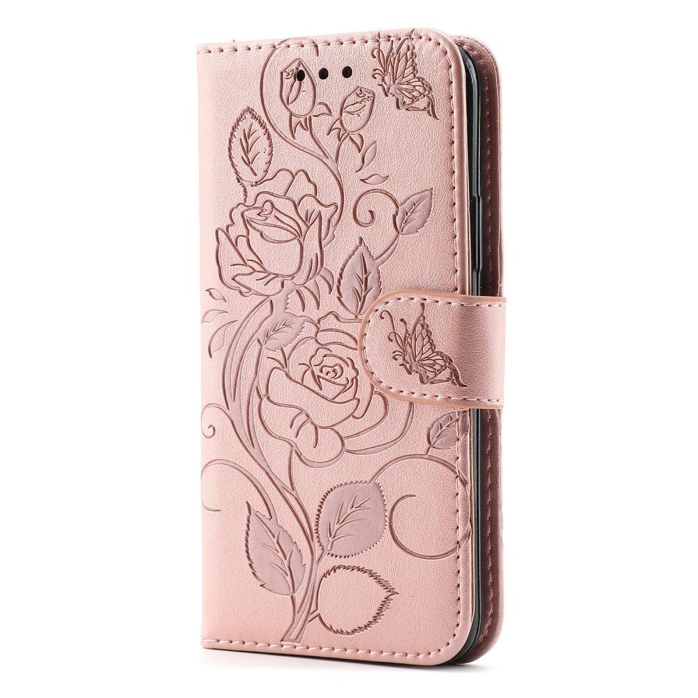 Étui en cuir avec roses iPhone 12/12 Pro rose doré