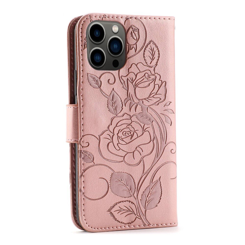 Étui en cuir avec roses iPhone 12/12 Pro rose doré