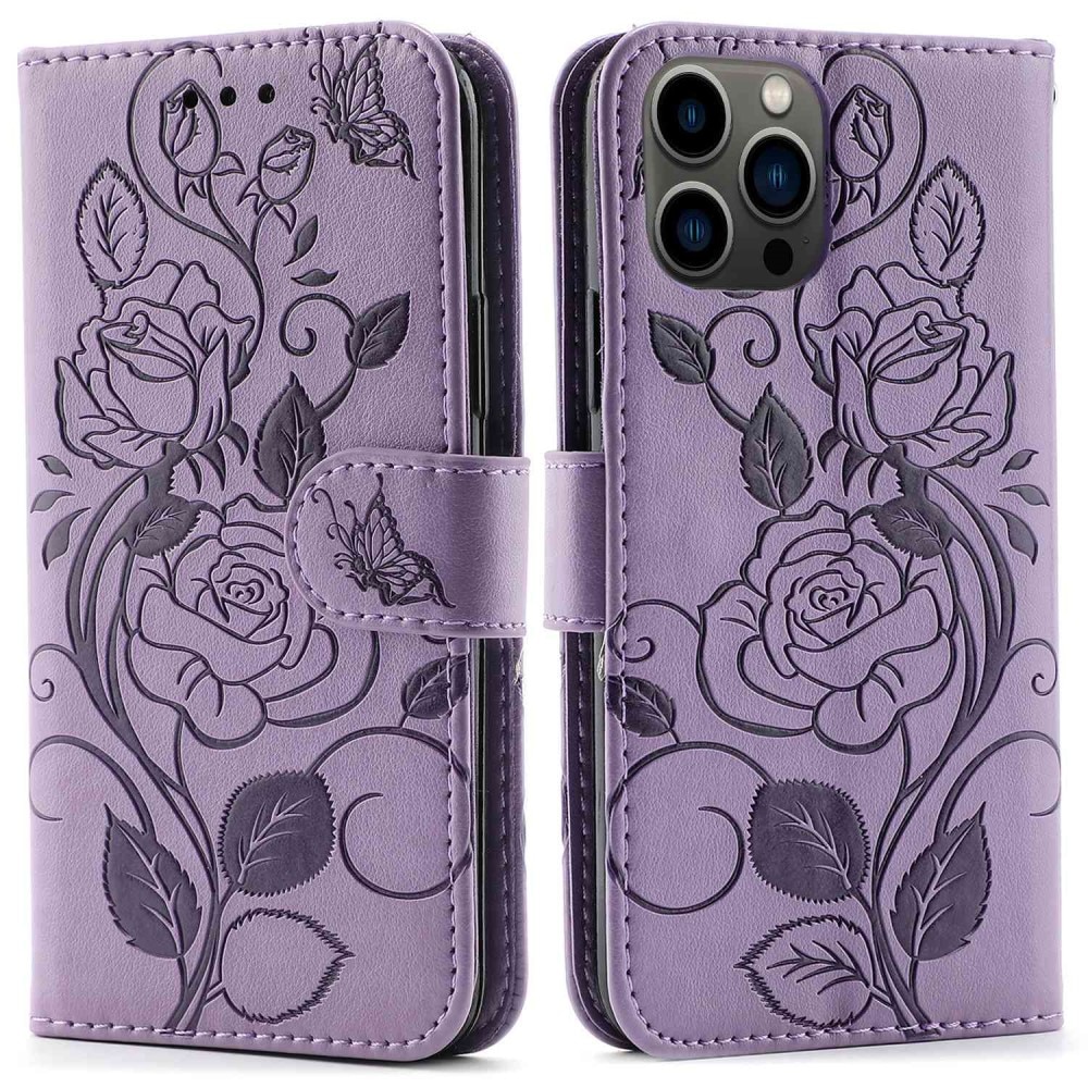 Étui en cuir avec roses iPhone 12/12 Pro Violet