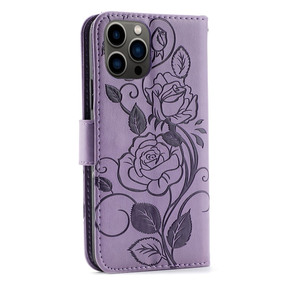 Étui en cuir avec roses iPhone 12/12 Pro Violet
