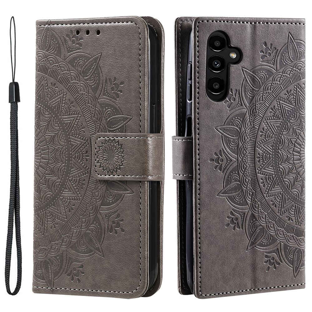 Étui en cuir Mandala Samsung Galaxy A36, gris