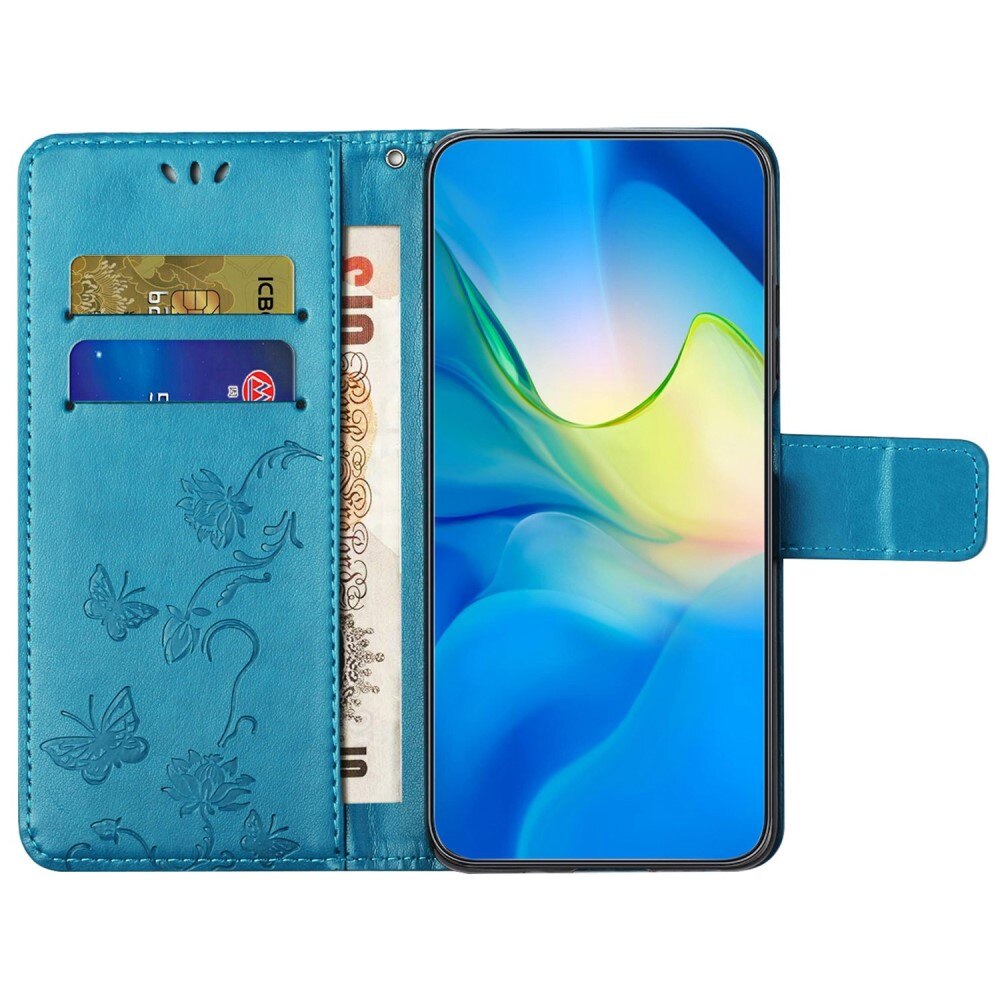 Étui en cuir à papillons pour Motorola Moto E22i, Bleu
