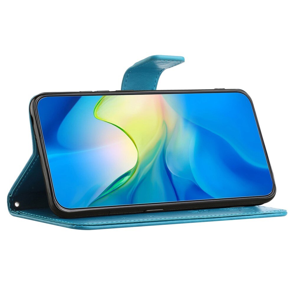 Étui en cuir à papillons pour Motorola Moto E22i, Bleu