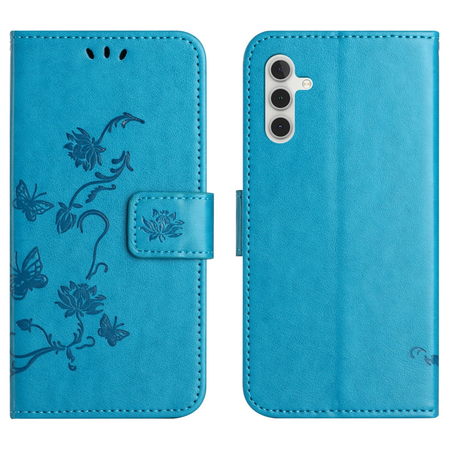 Étui en cuir à papillons pour Samsung Galaxy A17, Bleu