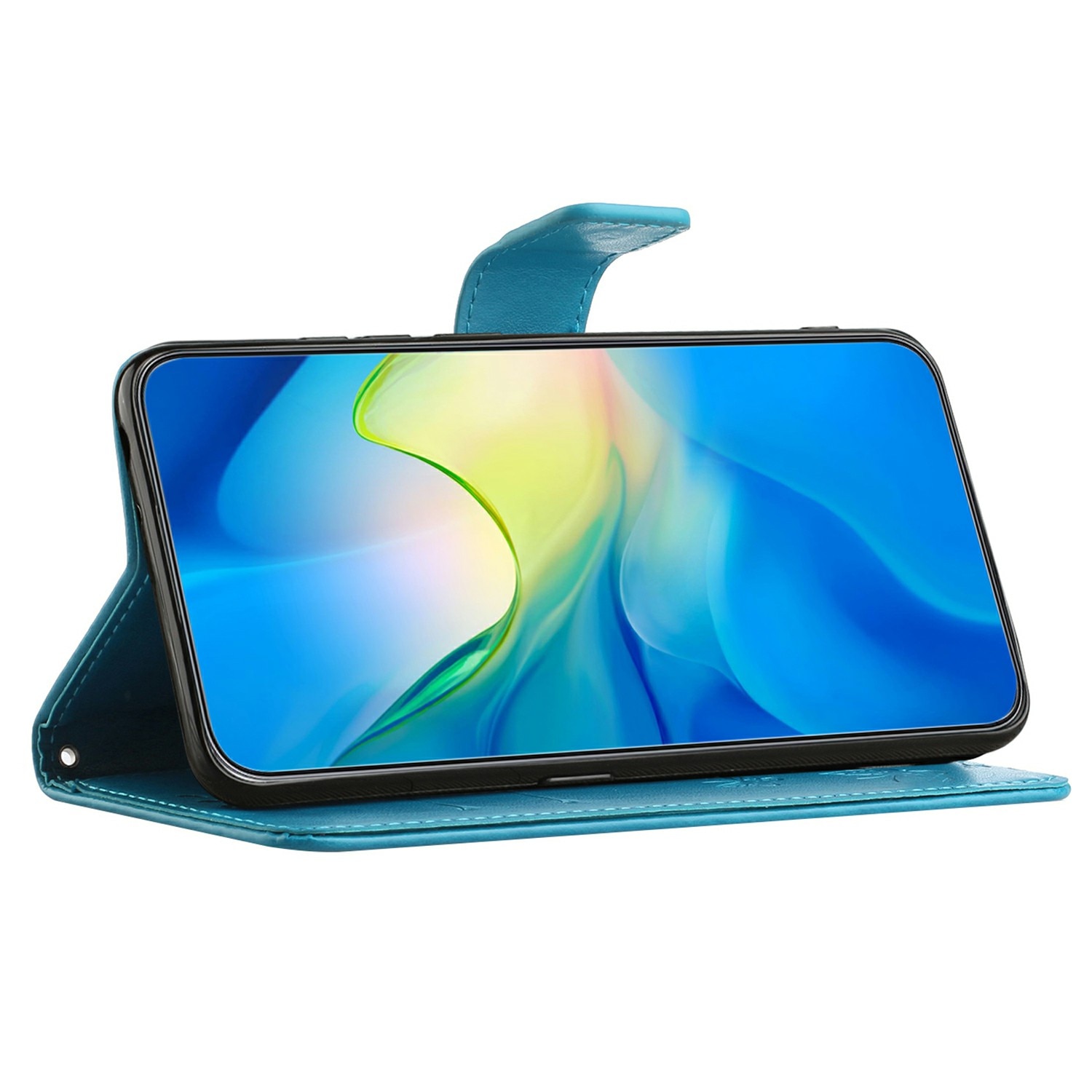 Étui en cuir à papillons pour Samsung Galaxy A17, Bleu