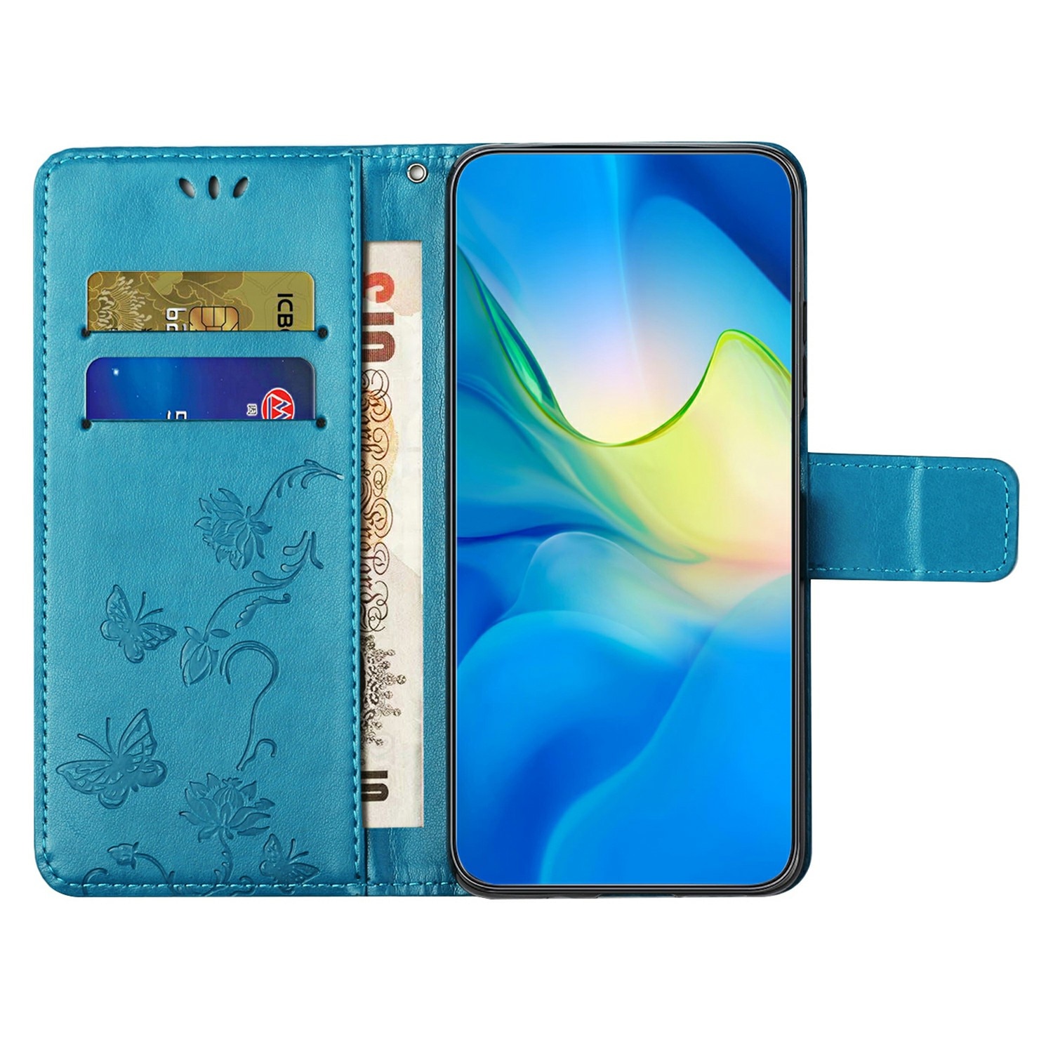 Étui en cuir à papillons pour Samsung Galaxy A17, Bleu