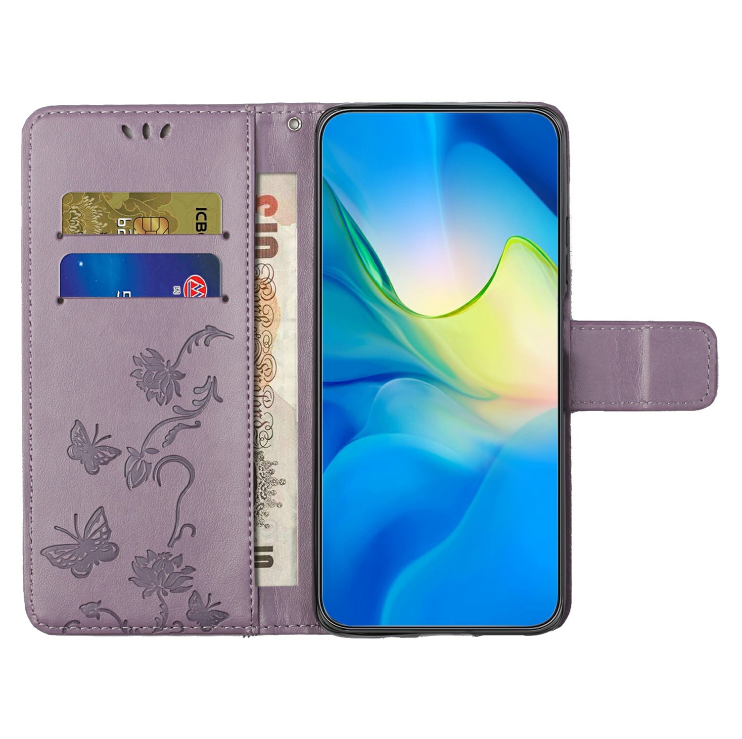 Étui en cuir à papillons pour Samsung Galaxy A17, Violet