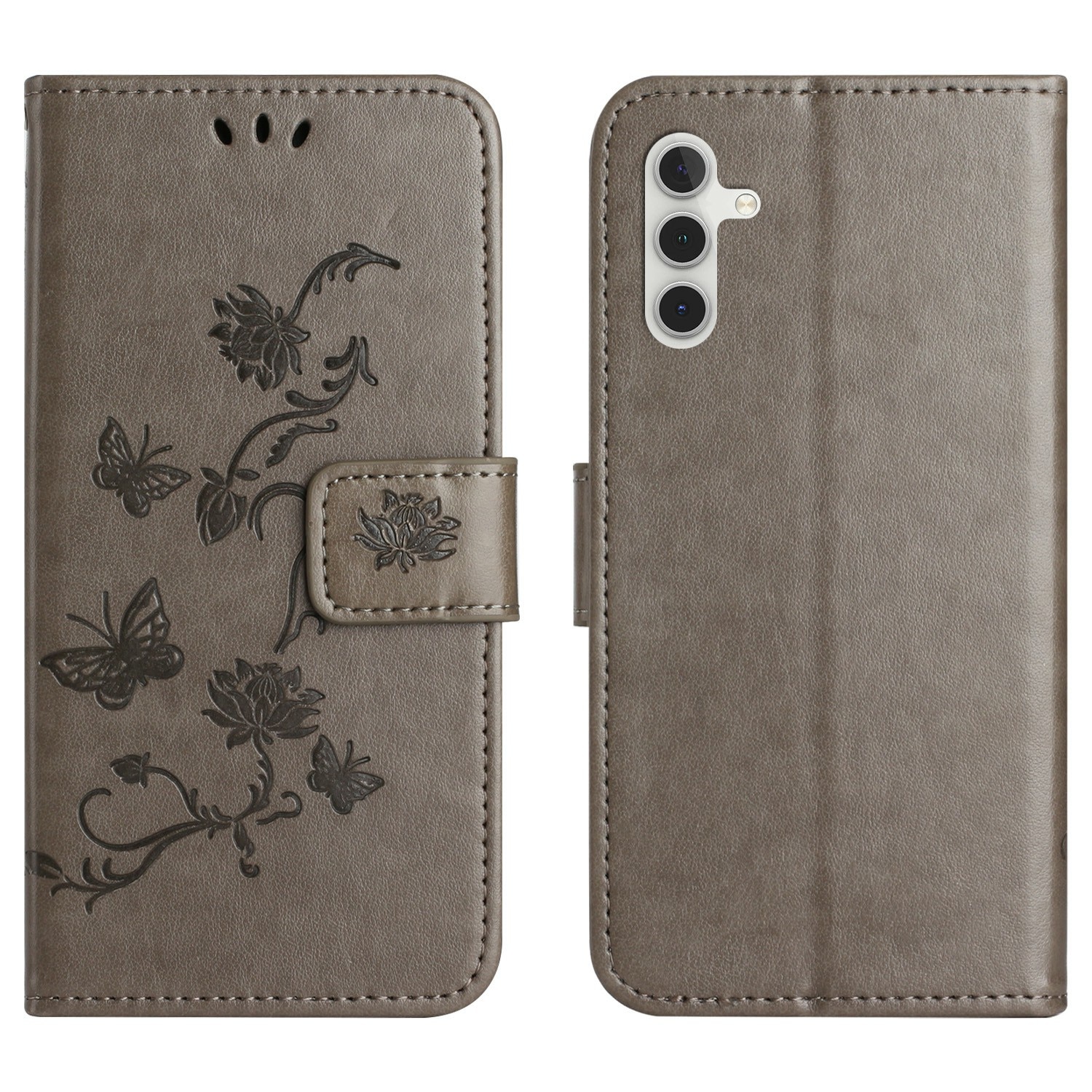 Étui en cuir à papillons pour Samsung Galaxy A17, Gris